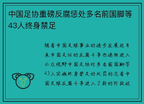 中国足协重磅反腐惩处多名前国脚等43人终身禁足